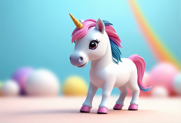 Une licorne mignonne en 3D