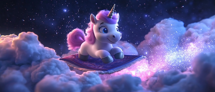Photo gratuit une licorne mignonne de dessin animé en 3d