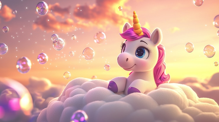 Photo gratuit une licorne mignonne de dessin animé en 3d
