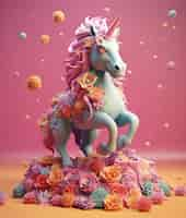 Photo gratuite licorne mythique 3d colorée