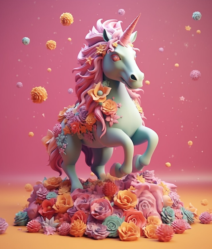Photo gratuit une licorne mythique en 3d colorée