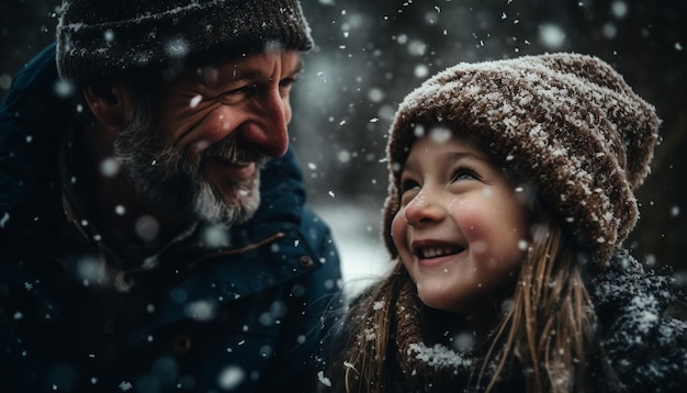 Photo gratuite liens familiaux de neige jouant embrassant et souriant générés par l'ia