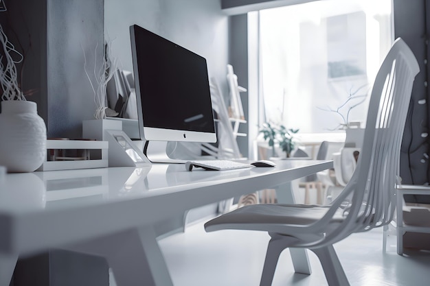 Photo gratuite un lieu de travail moderne avec un ordinateur et d'autres objets dans un bureau moderne