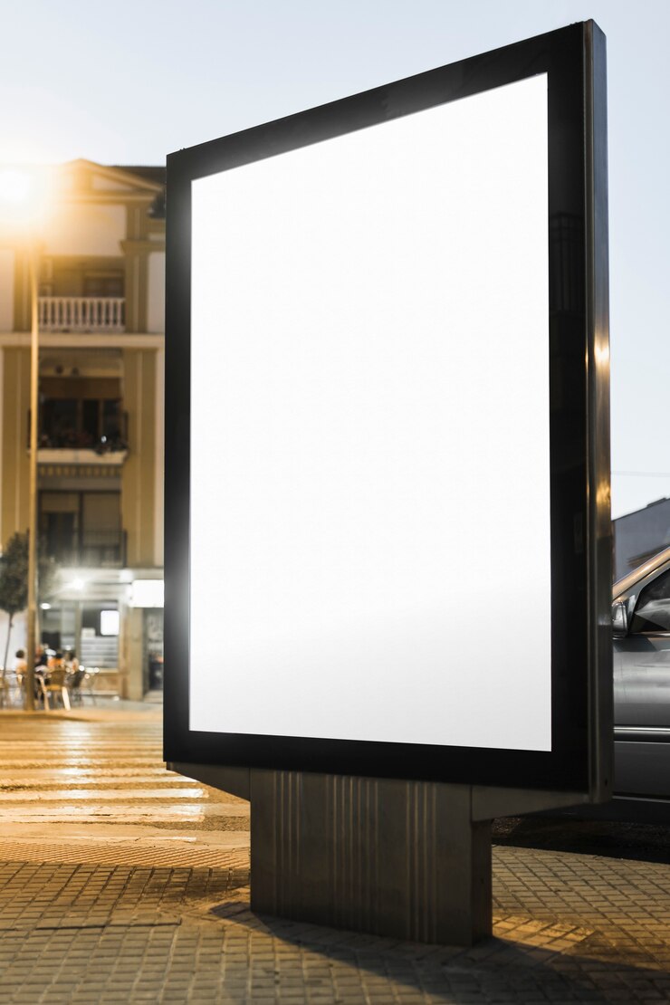 Photo gratuit lightbox de publicité blanche vierge la nuit