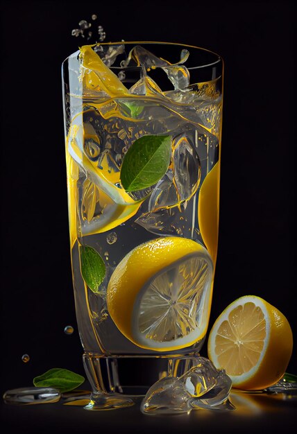 Limonade fraîchement pressée avec des glaçons à la menthe AI générative