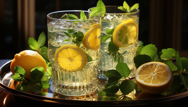 Photo gratuite une limonade rafraîchissante avec des feuilles de menthe sur une table en bois générée par l'intelligence artificielle