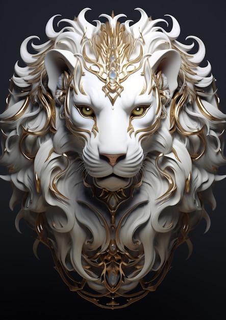 Lion avec accessoires métalliques en studio