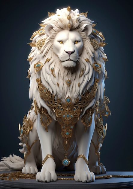 Lion avec accessoires métalliques en studio