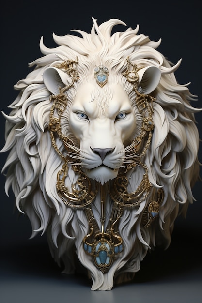 Photo gratuite lion avec accessoires métalliques en studio