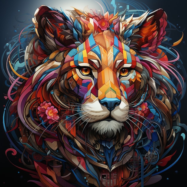 Lion mâle coloré en studio