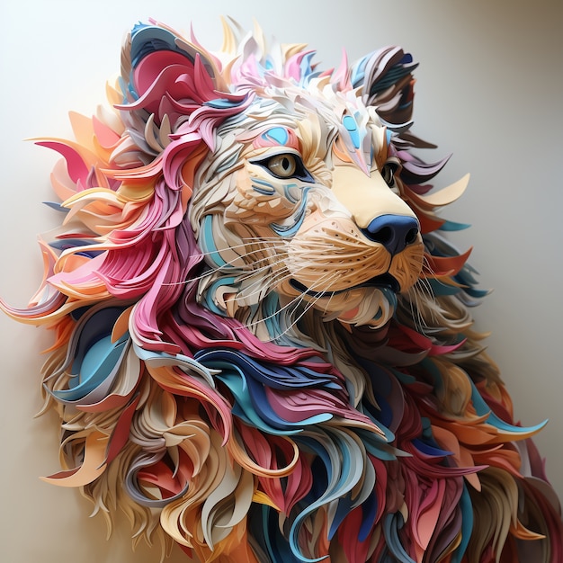 Photo gratuite lion mâle coloré en studio