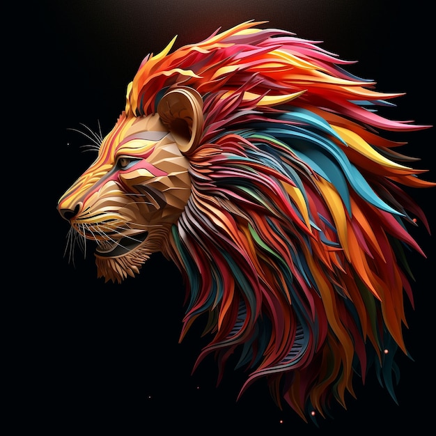 Photo gratuite lion mâle coloré en studio