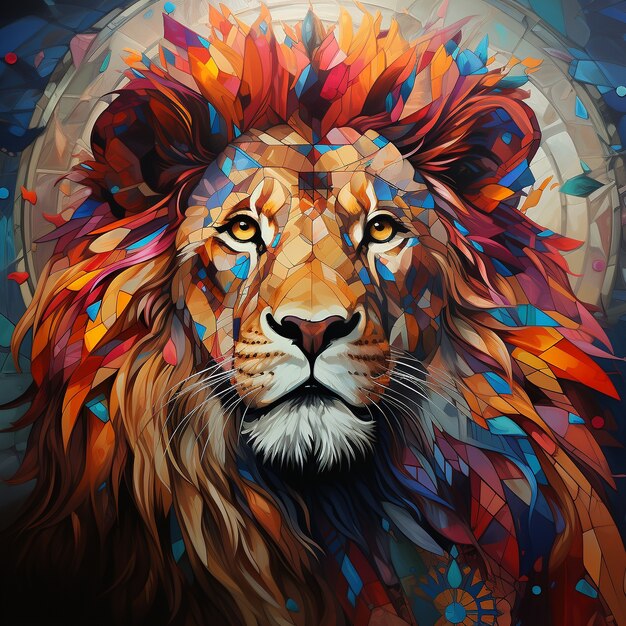 Lion mâle coloré en studio