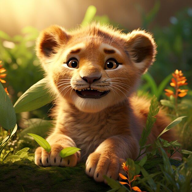 Lion mignon dans la nature à l'extérieur