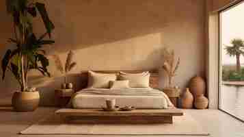 Photo gratuite un lit dans une chambre décorée avec des dessins folkloriques brésiliens