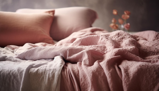 Photo gratuite literie confortable dans une chambre rose moderne générée par ia