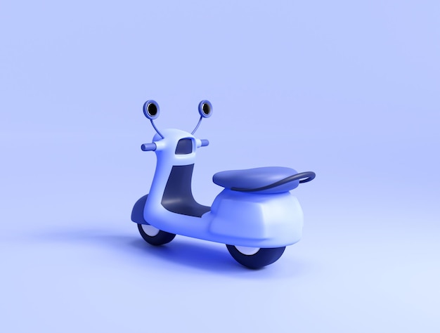Livraison scooter ou moto livraison en ligne concept de commerce électronique sur fond bleu illustration 3d