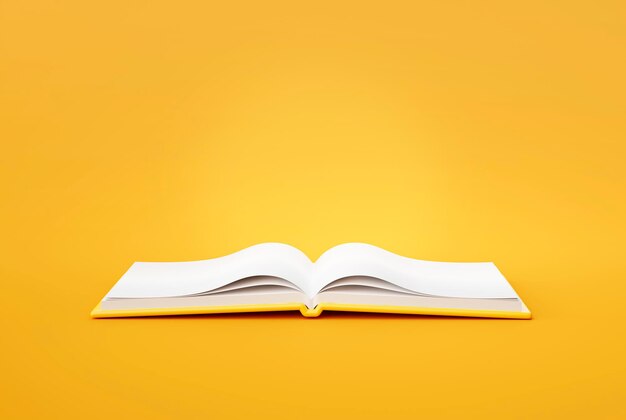 Livre ouvert icône ou symbole sur fond jaune éducation ou concept de librairie rendu 3d