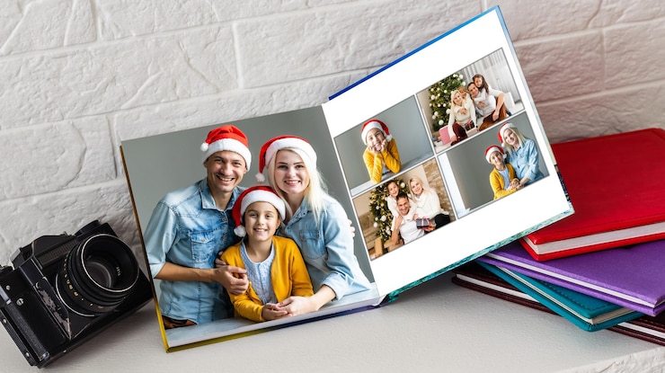 Photo gratuit livre photo avec des photos de noël. confort d'hiver.