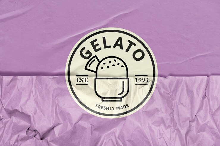 Photo gratuit logo de magasin de crème glacée gelato avec un média remixé de texture de papier froissé
