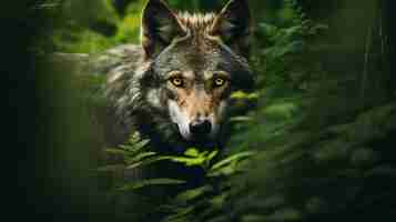 Photo gratuite un loup dans les buissons de la forêt