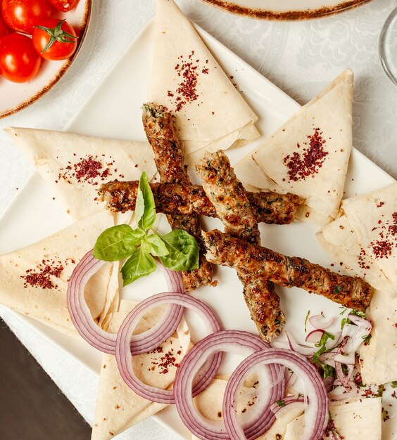Lule kebab avec lavash et oignon