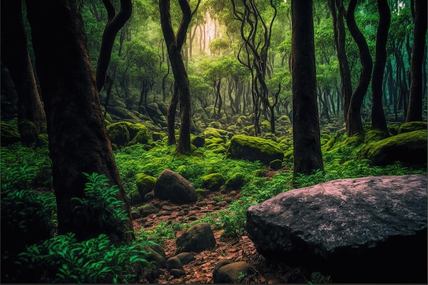 Lumière et forêt jour anime fond illustration générative ai