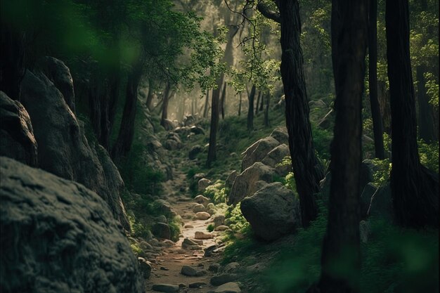 Lumière et forêt jour anime fond illustration générative ai