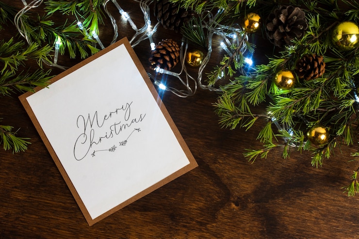 Photo gratuit lumières de noël avec maquette de carte