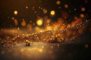Photo gratuite lumières de paillettes dorées isolées sur fond sombre poussière de paillettes d'or texture défocalisée bokeh de particules scintillantes abstraites