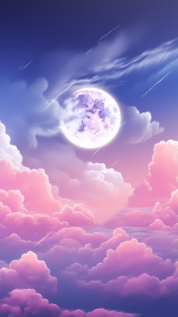 Lune d'art numérique et fond d'écran nuages