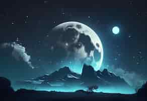 Photo gratuite lune dans le ciel la nuit jeu d'actifs de fond 2d futuriste ai générative
