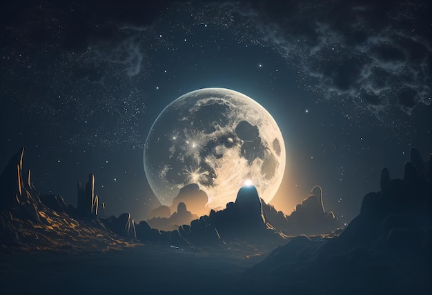 Photo gratuite lune dans le ciel la nuit jeu d'actifs de fond 2d futuriste ai générative