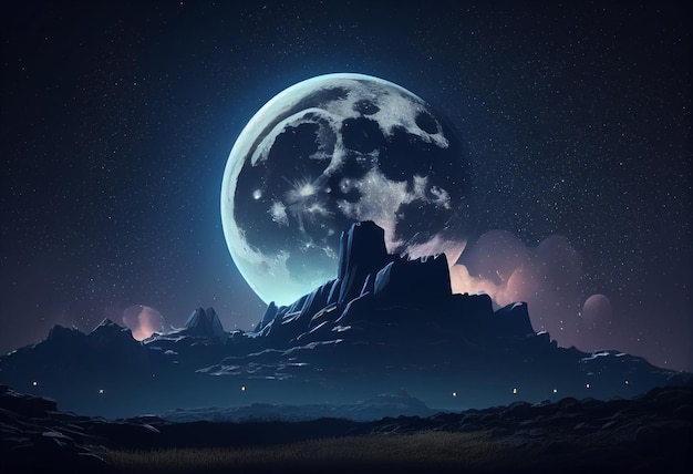 Photo gratuite lune dans le ciel la nuit jeu d'actifs de fond 2d futuriste ai générative