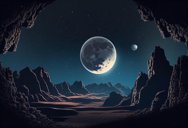 Photo gratuite lune dans le ciel la nuit jeu d'actifs de fond 2d futuriste ai générative