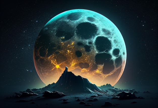 Photo gratuite lune dans le ciel la nuit jeu d'actifs de fond 2d futuriste ai générative