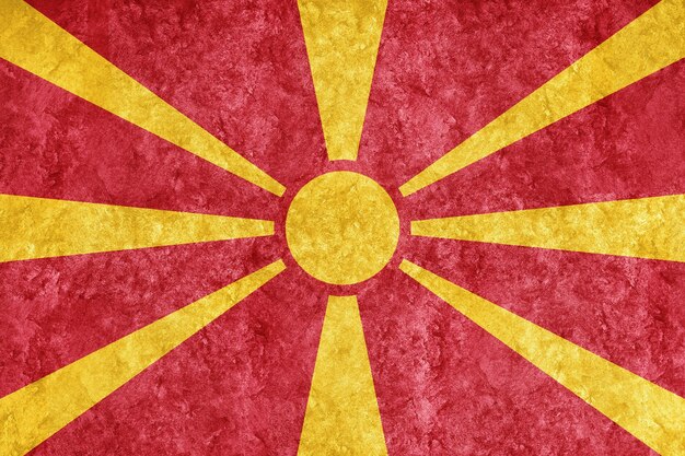 Macédoine du Nord drapeau métallique, drapeau texturé, drapeau grunge