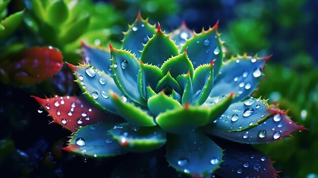 Macro de gouttes de rosée sur les feuilles d'une plante succulente