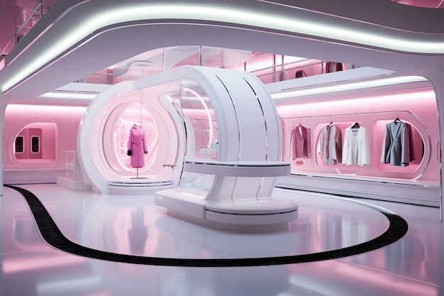 Un magasin futuriste avec un concept et une architecture abstraits