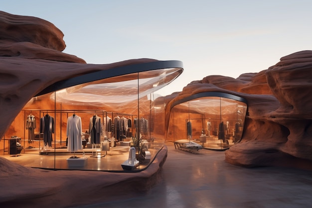 Photo gratuite un magasin futuriste avec un concept et une architecture abstraits