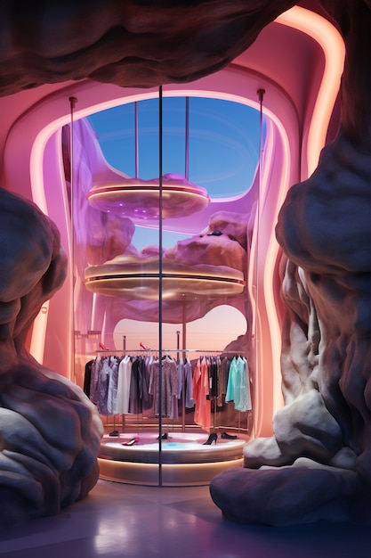 Un magasin futuriste avec un concept et une architecture abstraits