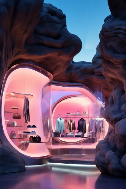 Un magasin futuriste avec un concept et une architecture abstraits
