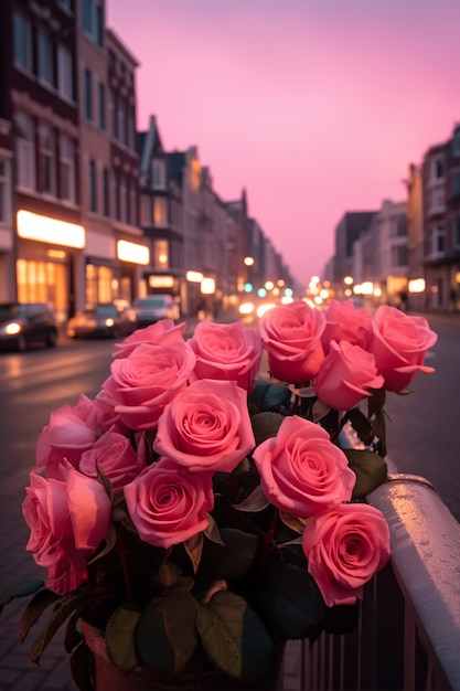 Magnifique arrangement de roses à l'extérieur