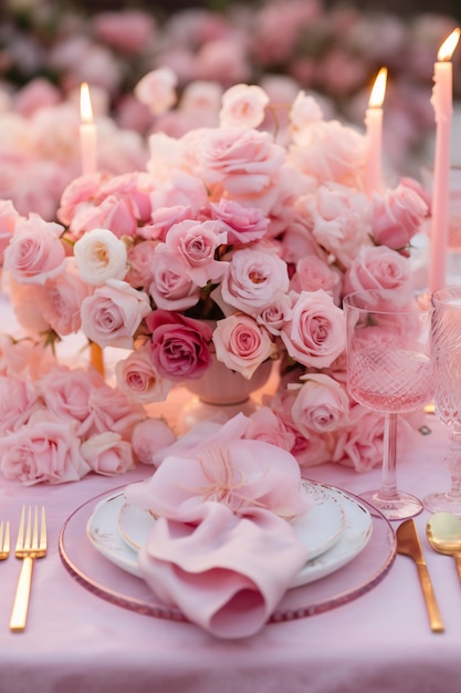 Photo gratuite magnifique arrangement de table avec des roses