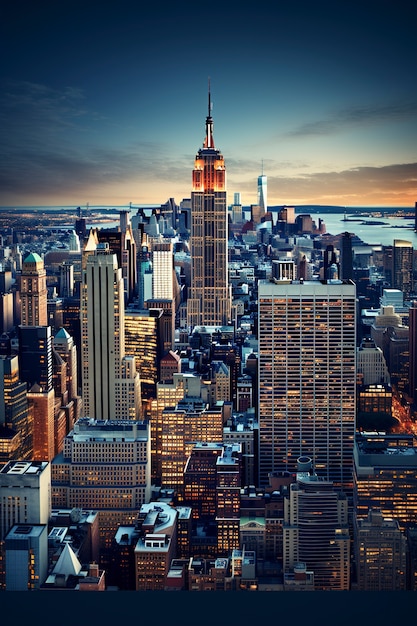 Magnifique empire state building lumineux la nuit