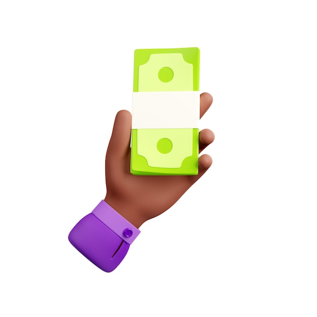 Photo gratuite main de l'homme 3d avec le paquet d'argent comptant de papier