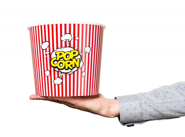 Main, homme, tenue, popcorn, boîte