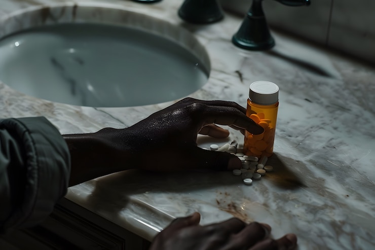 Photo gratuit la main avec le médicament dans le style sombre