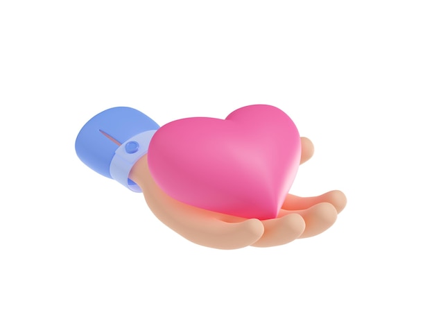 Photo gratuite main de rendu 3d tenant un coeur rose sur la paume ouverte