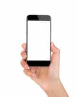 Photo gratuite une main tenant un smartphone avec écran vide
